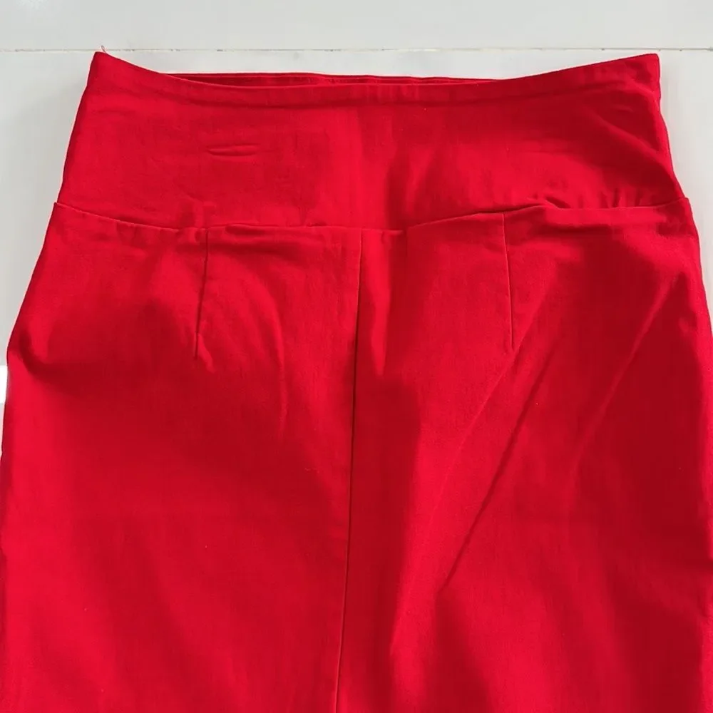 SOLID RED MIDI PENCIL SKIRT BACK SLIT SZ M STRECHY HIGT WAITS
